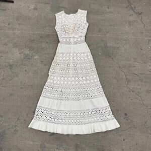 Antique Edwardian Lace Dress Irish Crochet & Filet Lace White Cotton Bridal